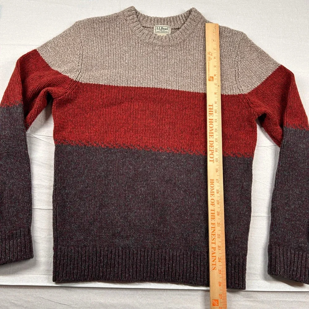 LL Bean Sweater Mens Sm 100% Lambswool Colorblock Crewneck Autumn Earth Tones